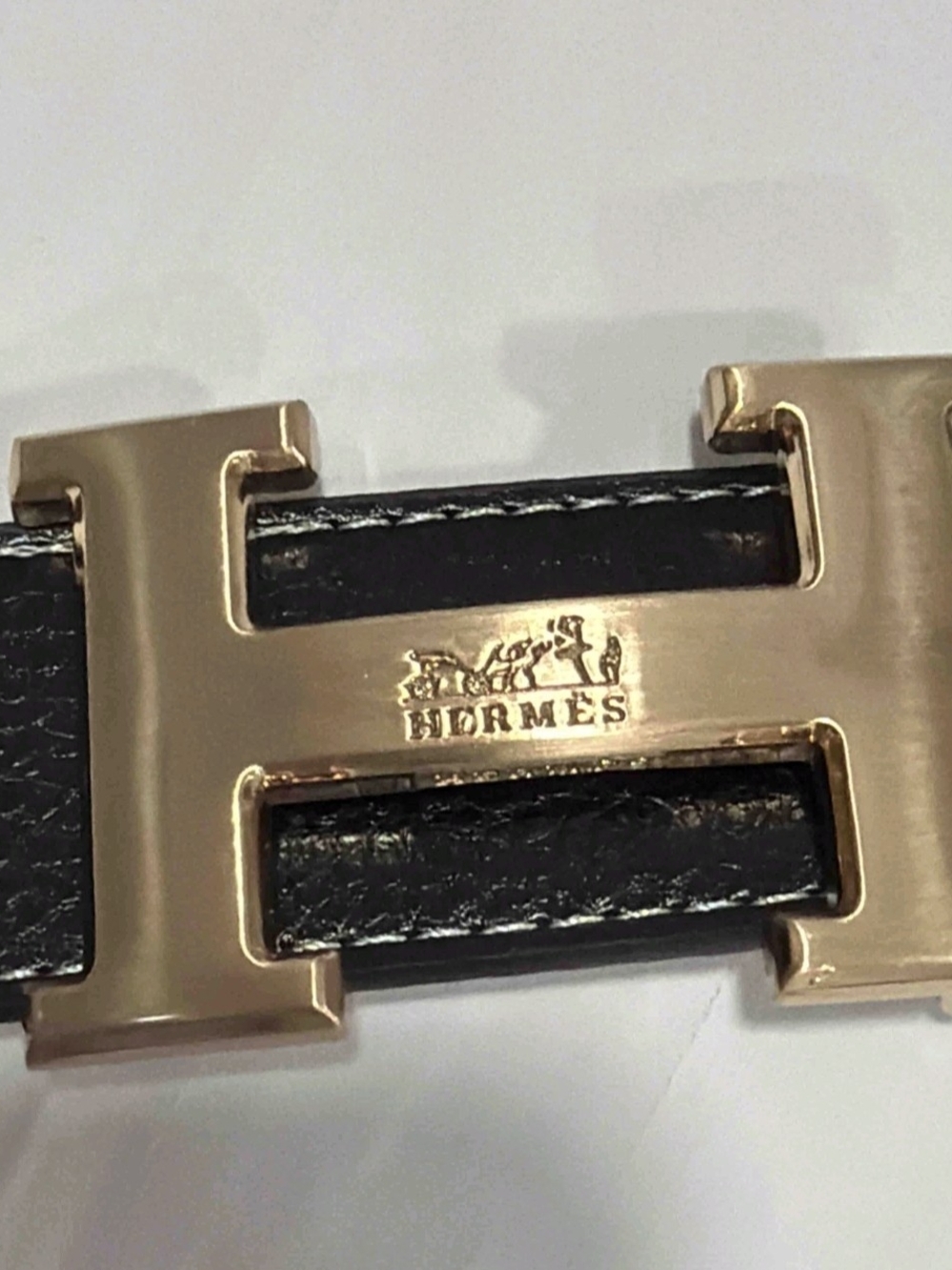 Designer Belt with Gold H Buckle